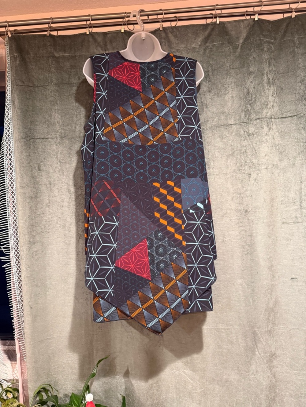Desigual Geometric Patterned Mini Dress in Navy, Red & Orange - Picture 3 of 3